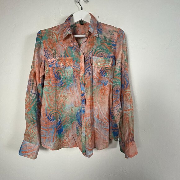 LRL Lauren Jeans Co. Ralph Lauren Womens Button-Up Shirt XL Paisley Swirl Print - Picture 1 of 8